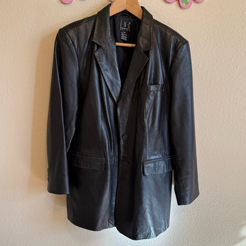 INC Black Leather Jacket Size 14Petite